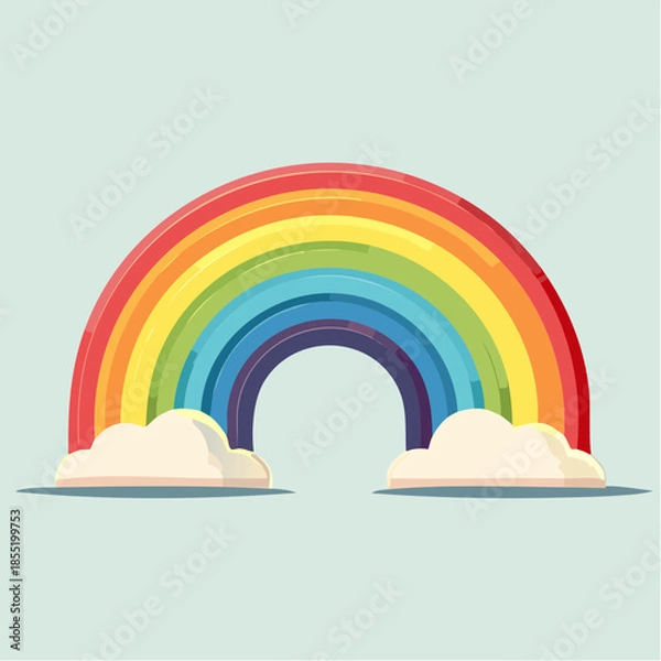Obraz Cartoon rainbow with clouds on a light blue background.