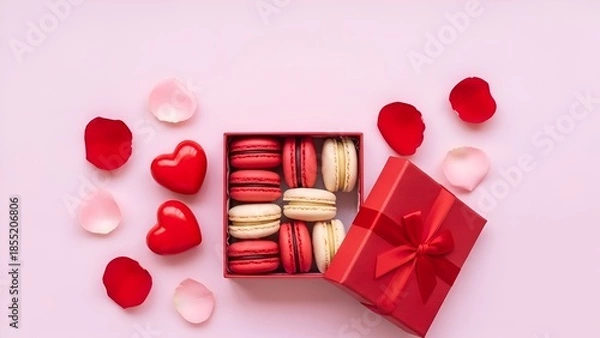 Obraz Pink Background Macaron Arrangement Romantic Dessert Mockup