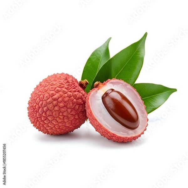 Obraz Single Lychee with Cut Half Showing Seed Isolated