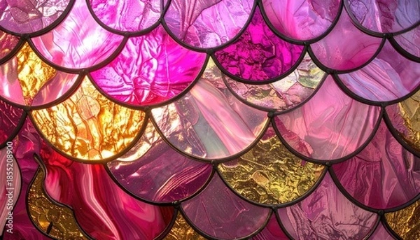 Fototapeta Pink and Gold Scale Pattern Abstract Background