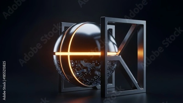 Obraz Unlocking secure digital gateway with glowing orange circuit