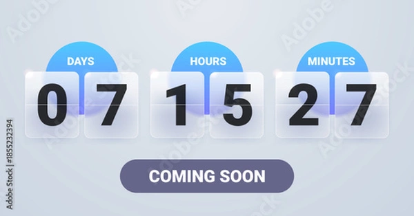 Obraz Countdown counter vector template. Glass coming soon social media timer element