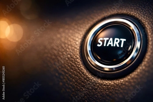 Obraz A black button with the word start on it