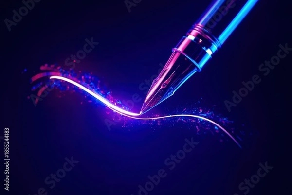 Obraz A pen is drawing a line on a dark background