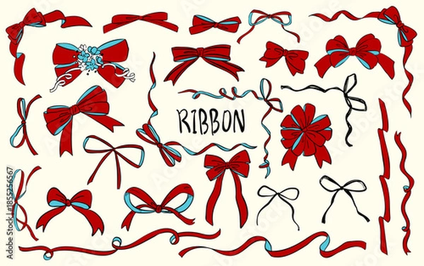 Obraz 빈티지 손그림 스타일 리본 일러스트 세트