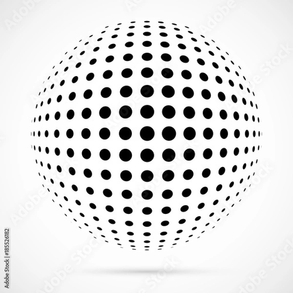 Fototapeta White 3D vector halftone sphere.Dotted spherical background.Logo template with shadow.Circle dots isolated on the white background.