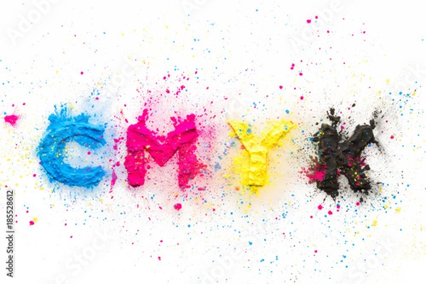 Obraz CMYK colour toner for printer cyan magenta yellow on white background