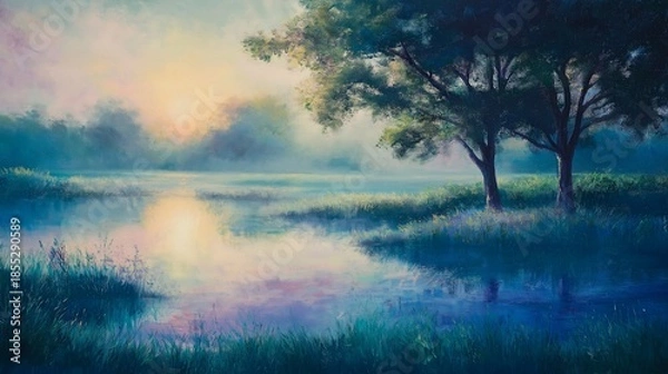 Fototapeta beautiful lake in the morning