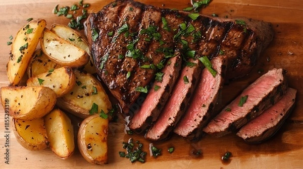 Fototapeta steak with roasted potatoes