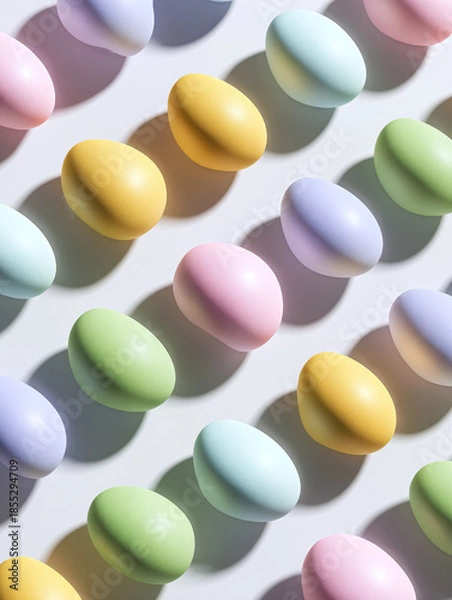 Obraz many different colorful eggs flat lay, generative ai