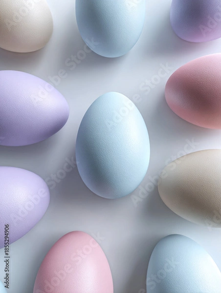 Obraz many different colorful eggs flat lay, generative ai