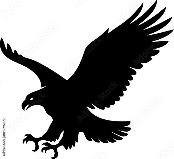 Obraz Eagle Silhouette with Spread Wings on White Background