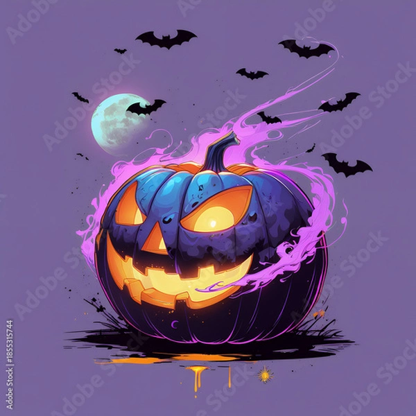 Obraz scary halloween pumpkin with bats