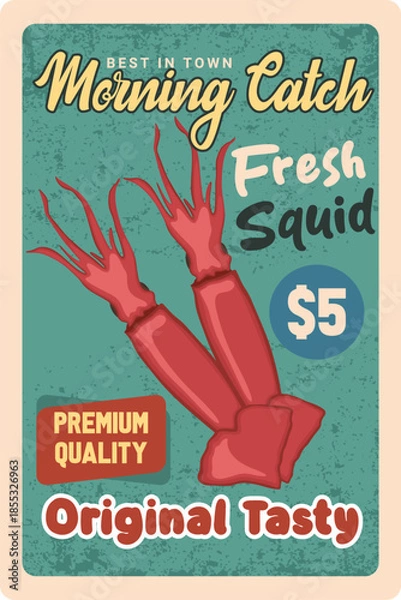 Fototapeta Morning Catch Fresh Squid Vintage Seafood Poster
