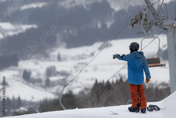 Obraz 絶景の山形赤倉温泉スキー場とスノーボーダー
