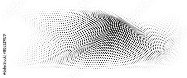 Obraz Flowing Wave Dot Halftone Pattern: Curve Gradient Shape on Transparent Background. Suitable for AI, Tech, Network, Digital, Science, and Technology Themes.
