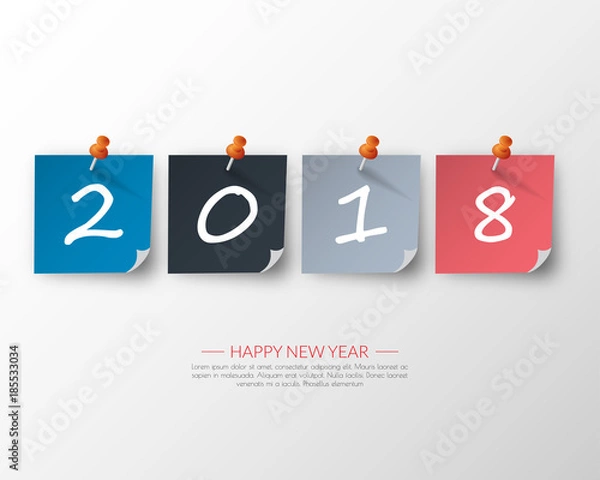 Fototapeta Greeting card design template with Modern Text for 2018 New Year of the Dog. Color number 2018 drawn lettering on colorful background. Vector illustration.