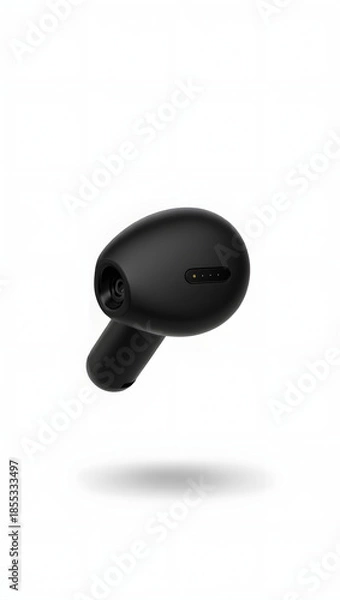 Fototapeta Transparent PNG: single modern wireless earbud, matte black, floating, isolated on white, clean edges