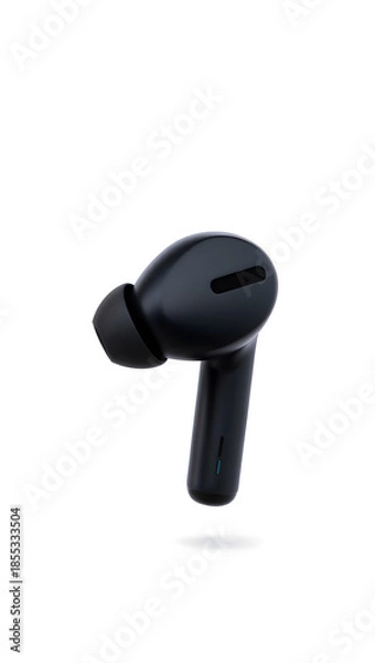 Obraz Transparent PNG: single modern wireless earbud, matte black, floating, isolated on white, clean edges