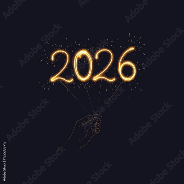 Obraz Sparklers in hand forming “2026” icon flat vector design.