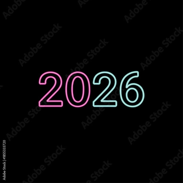 Obraz 2026 neon sign icon flat vector design.