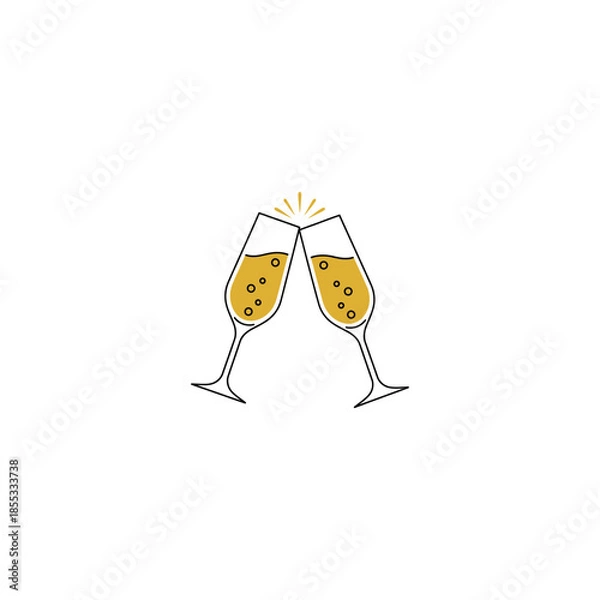 Obraz Champagne glasses clinking icon flat vector design.