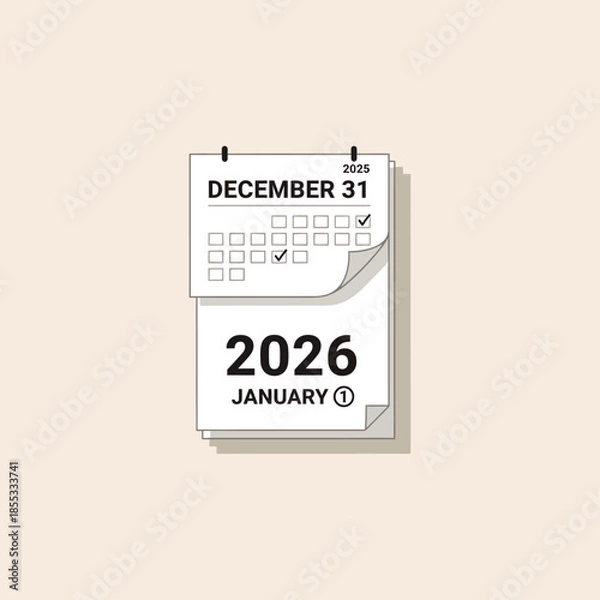 Obraz Calendar turning to 2026 icon flat vector design.