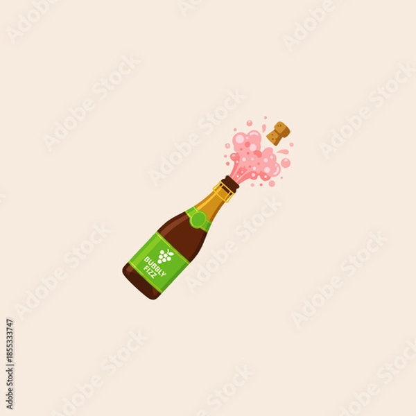 Obraz Champagne bottle popping icon flat vector design.