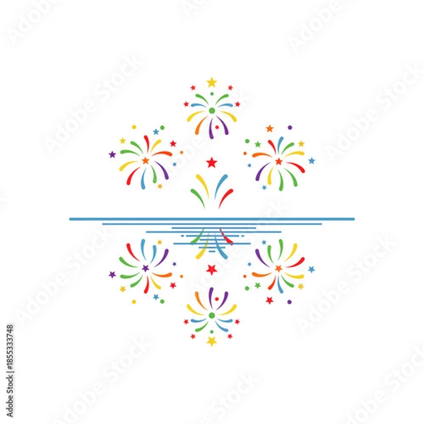 Obraz Colorful fireworks reflection on water icon flat vector design.