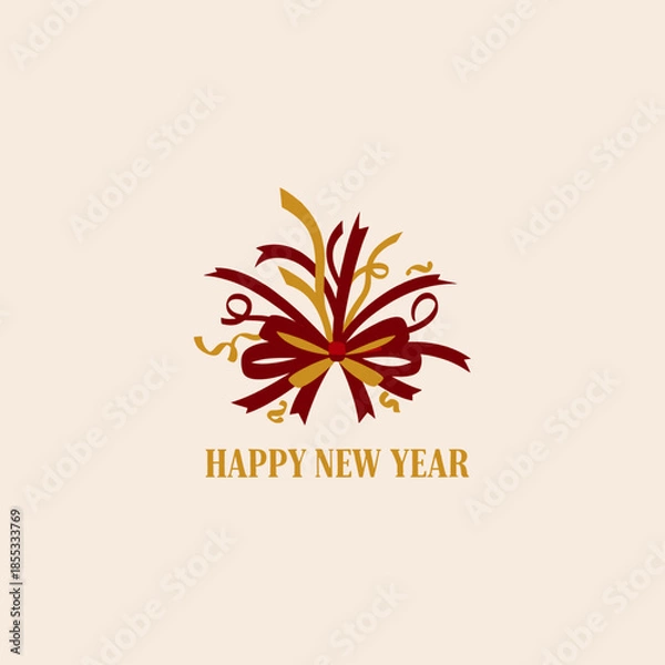 Obraz New Year banner with ribbons icon flat vector design.
