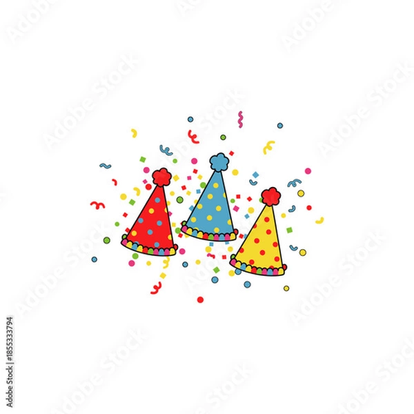 Obraz Party hats and confetti icon flat vector design.