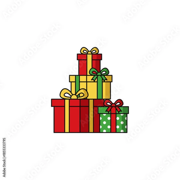 Obraz New Year gift boxes stack icon flat vector design.