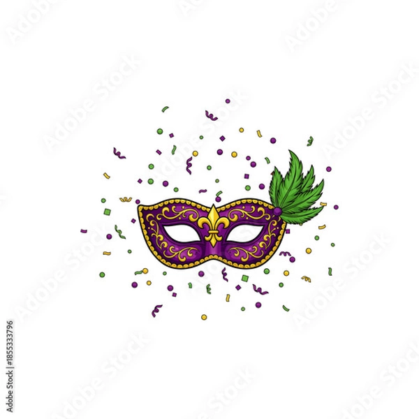 Obraz Party mask with confetti icon flat vector design.