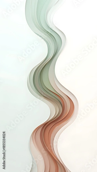 Fototapeta Soft gradient wave in muted sage and clay, ultra-minimal vertical layout