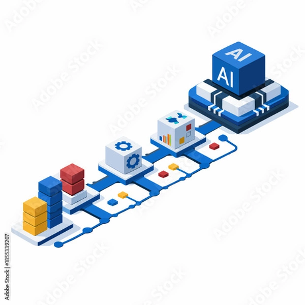 Obraz Proceso de aprendizaje automático isométrico