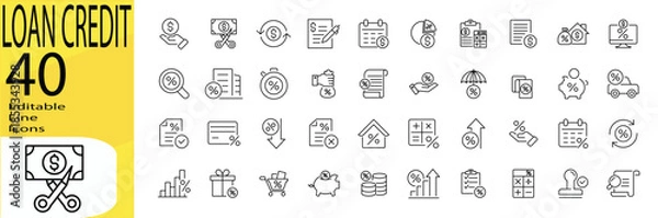 Obraz Loan Credit icon set. Editable stroke.