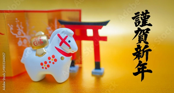 Obraz 鳥居と午年の馬飾り