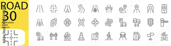 Obraz Road icon set. Editable stroke.