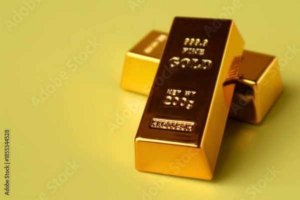 Obraz Stack of gold bars on yellow background
