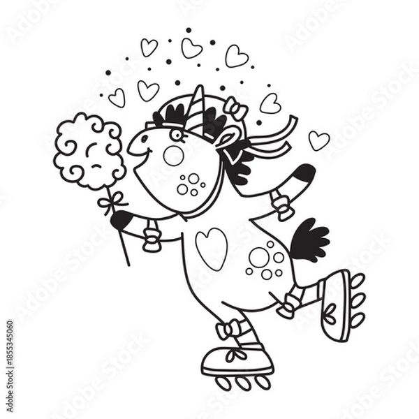 Fototapeta Funny unicorn with a cotton candy coloring vector illustration