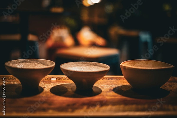 Obraz 陶器の小鉢と木台