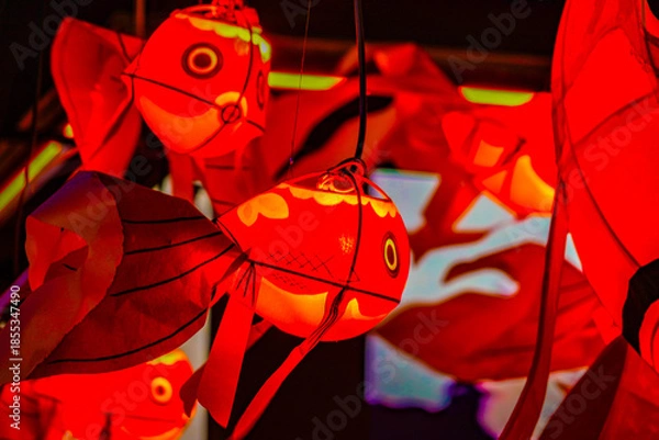 Obraz 赤い金魚提灯の群れ
