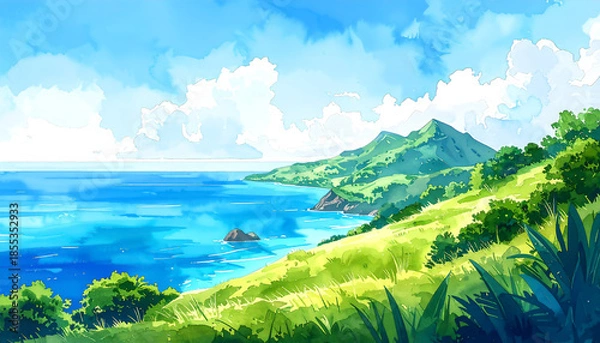 Obraz 島の高台から見た景色_generated by AI