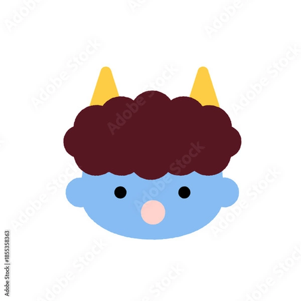 Fototapeta 節分のかわいい青鬼の顔アイコンイラスト｜子ども向け日本行事のシンプルキャラクター