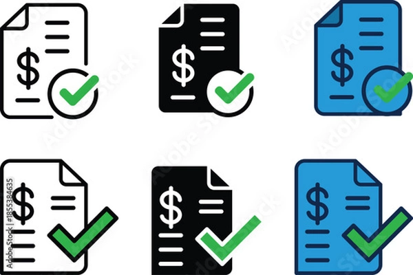 Obraz Approval or completion symbol visual a document with a dollar sign and a checkmark