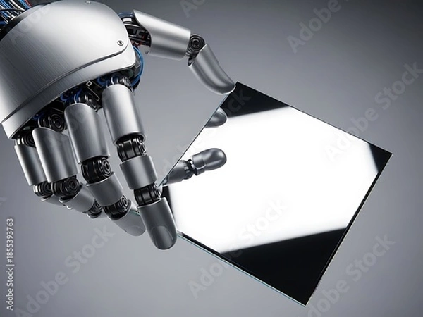 Obraz Robot Hand Holding a Reflective Square - Artificial Intelligence Concept