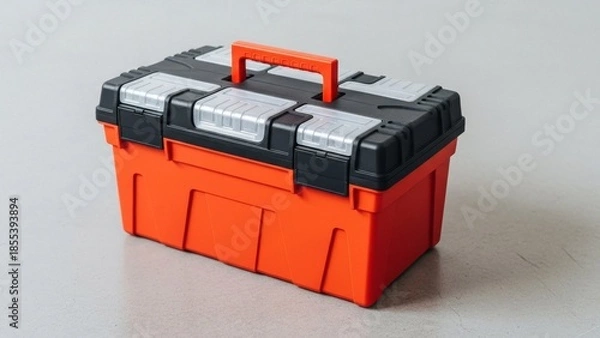 Fototapeta Red Plastic Toolbox on Work Surface