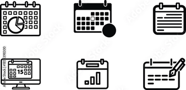 Obraz calendar icons with different symbols and graphs on white background