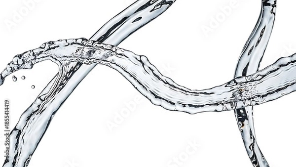 Fototapeta Dynamic Water Stream Interaction on White Background Texture