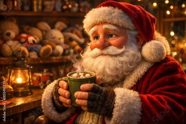 Obraz Santa Before Christmas Night 3D Scene